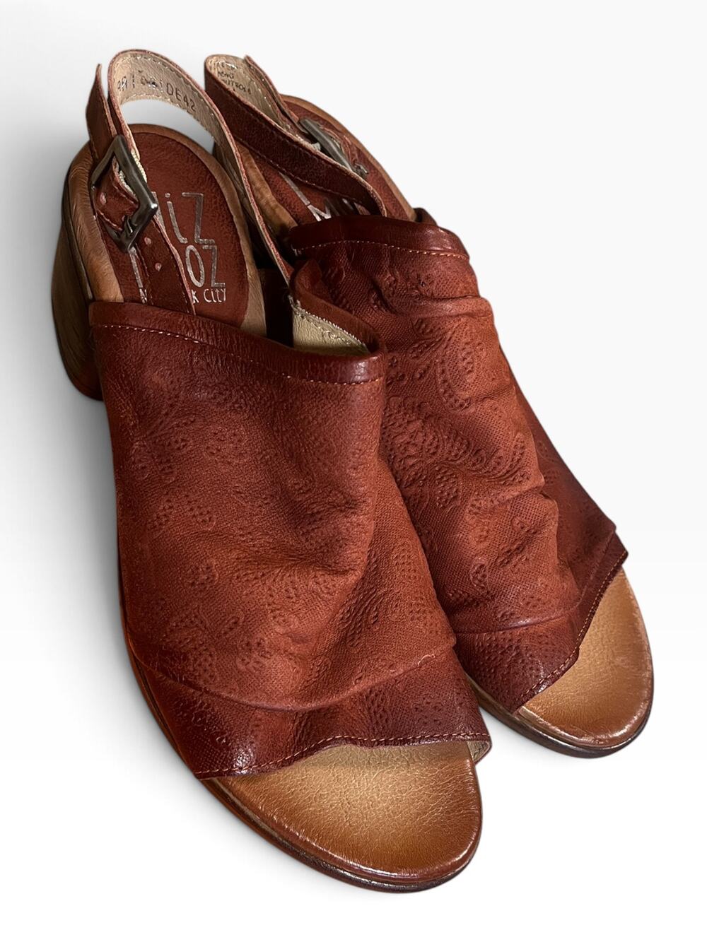 Miz Mooz Women's Perri 9 Wide Brick EU 42 Leather Slingback Heeled Sandals NWB